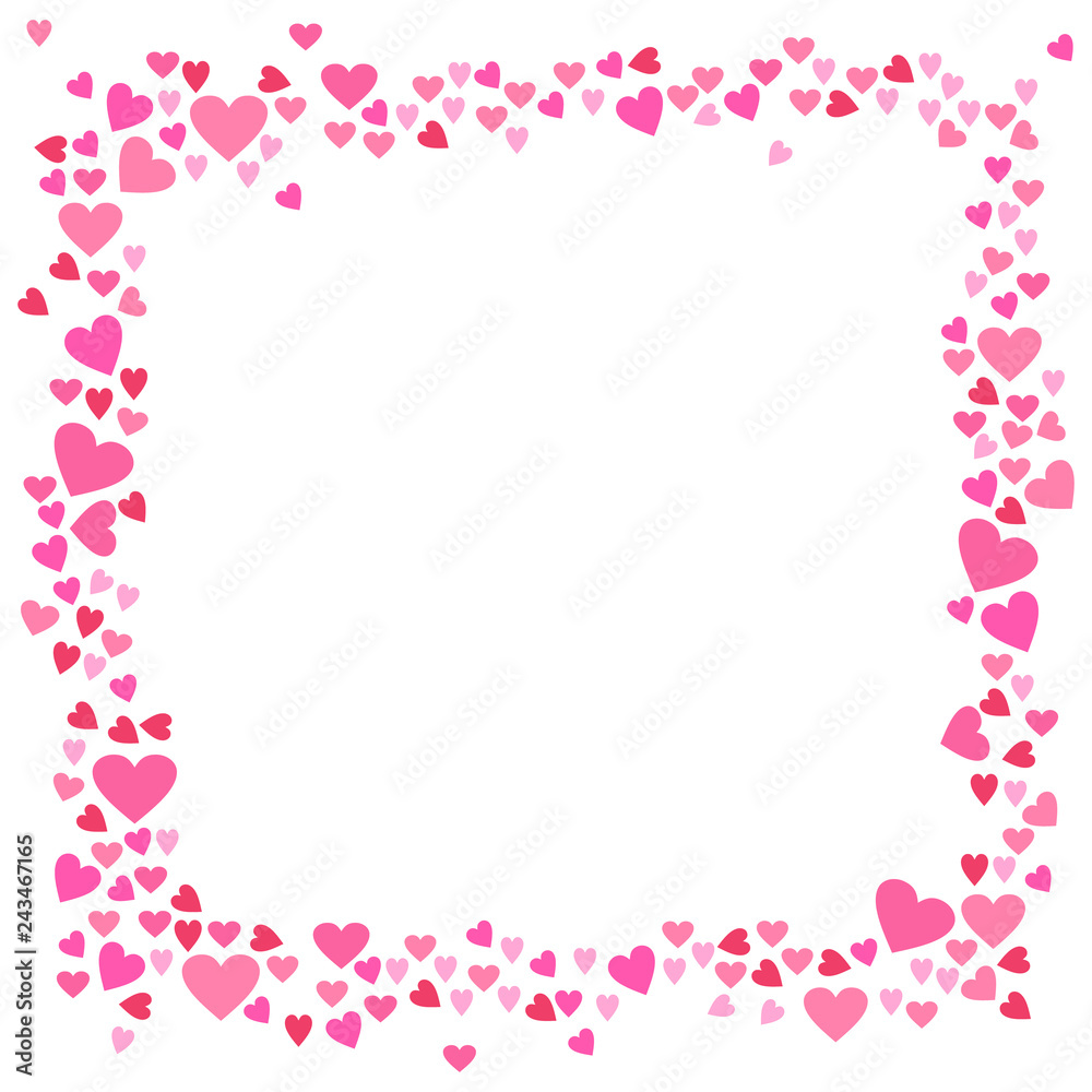 Abstract love for your Valentines Day greeting card design. Rose pink Hearts frame isolated on white background. Vector illustration