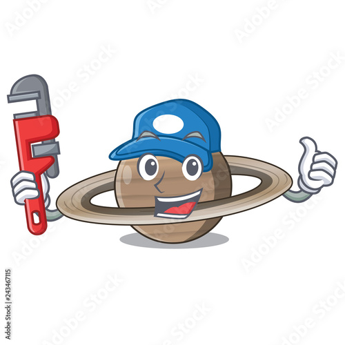 Plumber planet saturn above the sky cartoon