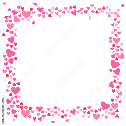 Abstract love for your Valentines Day greeting card design. Rose pink Hearts frame isolated on white background. Vector illustration © karachenkov