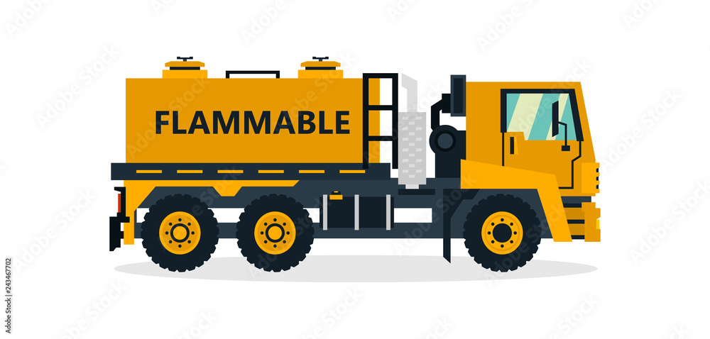 Fuel truck, commercial vehicles, service equipment. Truck with gasoline tank. Vector illustration Fuel truck, commercial vehicles, service equipment. Truck with gasoline tank. Vector illustration