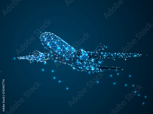 Abstract image of a airline low poly abstract illustration consisting of points, lines, and shapes in the form of planets, stars and the universe. raster digit wireframe concept. business concept