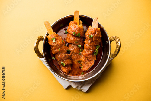 Soya Chaap Curry served in a bowl. Healthy recipe popular in India and Pakistan