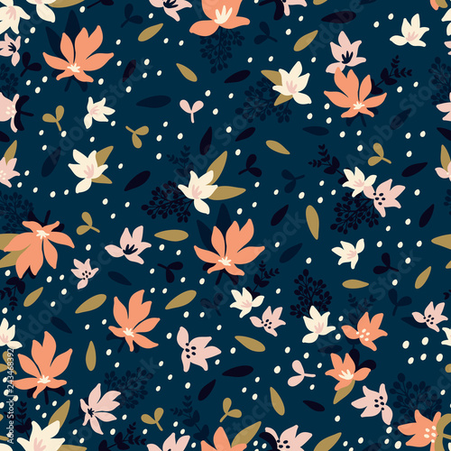 Seamless Floral Pattern. Fashion textile pattern with decorative leaves, flow...