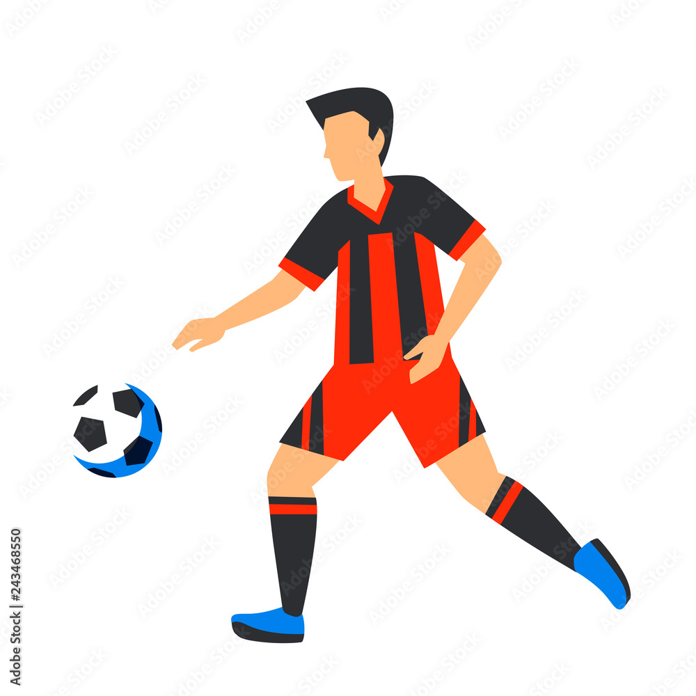 Minimalist red football player with ball. Soccer player Isolated on a white background. football cup. Flat style illustration