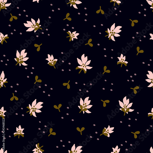 Seamless Floral Pattern. Fashion textile pattern with decorative leaves, flow...