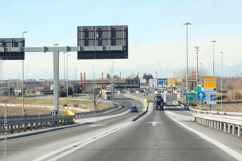 payment toll booth  exit interchange on italian highway