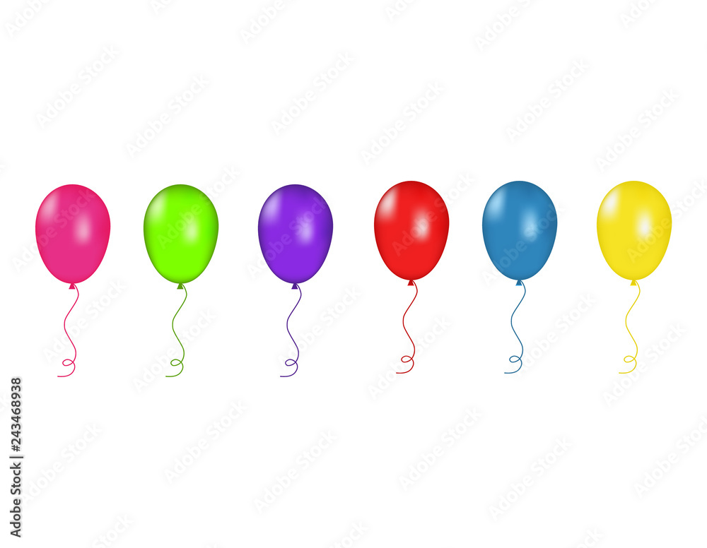 Pink, green and purple and Red, blue and yellow balloons isolated. Vector illustration Pink, green and purple and Red, blue and yellow balloons isolated. Vector illustration