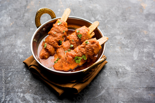 Soya Chaap Curry served in a bowl. Healthy recipe popular in India and Pakistan