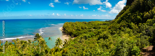 Panoramic view of the sea from the Kalalau trail in Kauai, US photo