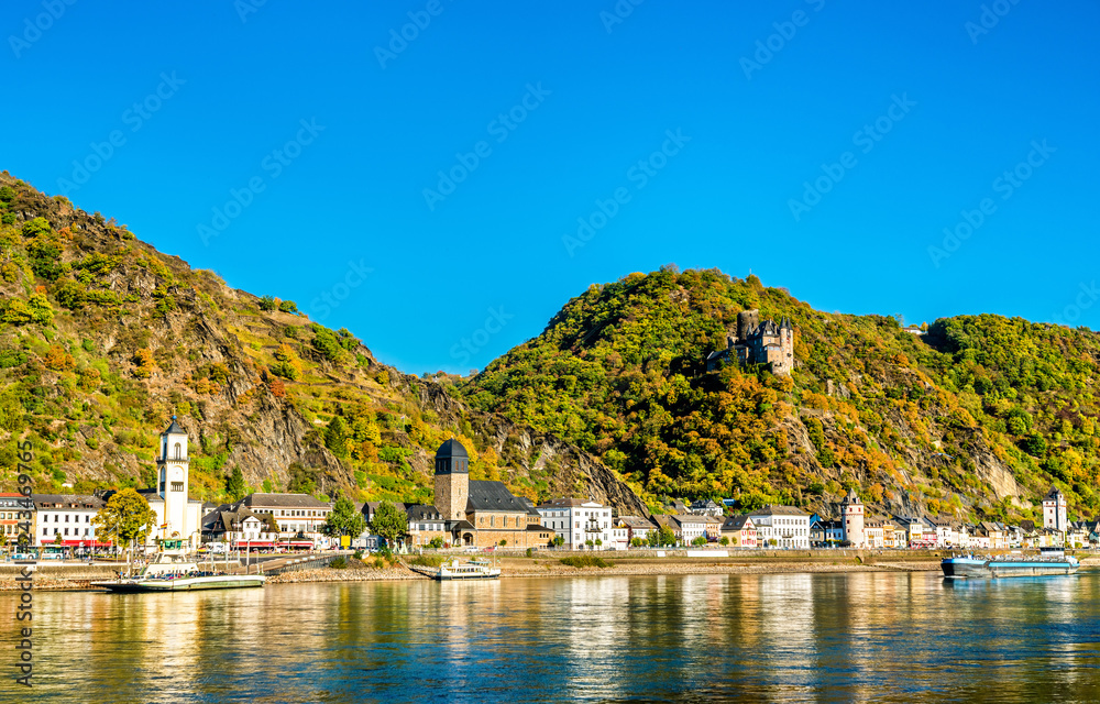 Katz Castle above Sankt Goarshausen town in the Rhine Gorge, Germany