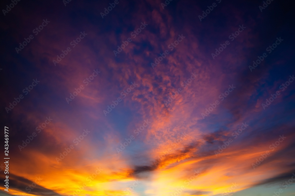 colorful dramatic sky with cloud at sunset