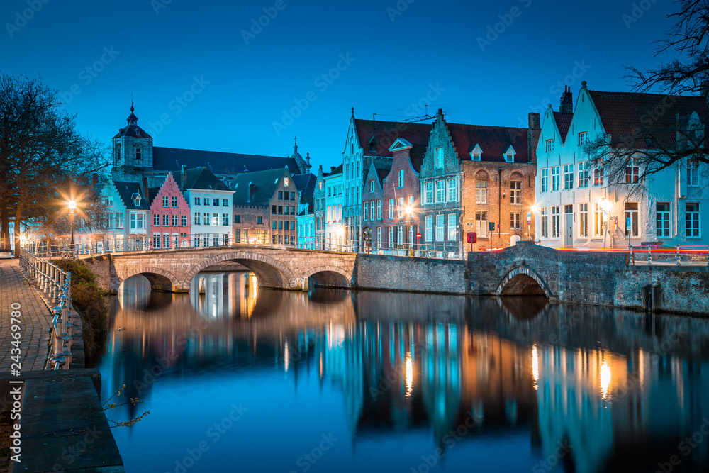 Historic city of Brugge at twilight, Flanders region, Belgium