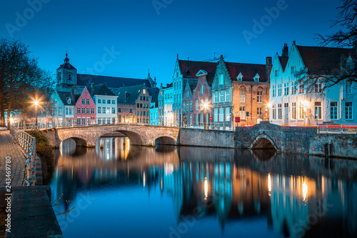 Historic city of Brugge at twilight, Flanders region, Belgium photo