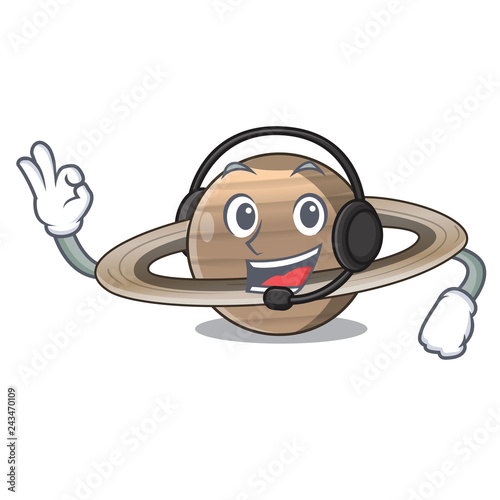 With headphone planet saturn above the sky cartoon