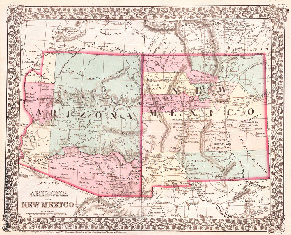 1877, Mitchell Map of Arizona and New Mexico