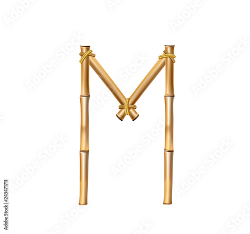 Bamboo alphabet letter M isolated on white background