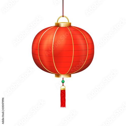 Chinese holiday paper lantern sign isolated icon 3d realistic design vector illustration