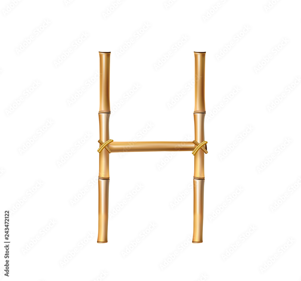 Bamboo alphabet letter H isolated on white background