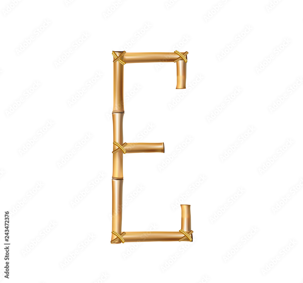 Bamboo alphabet letter E isolated on white background Bamboo alphabet letter E isolated on white background
