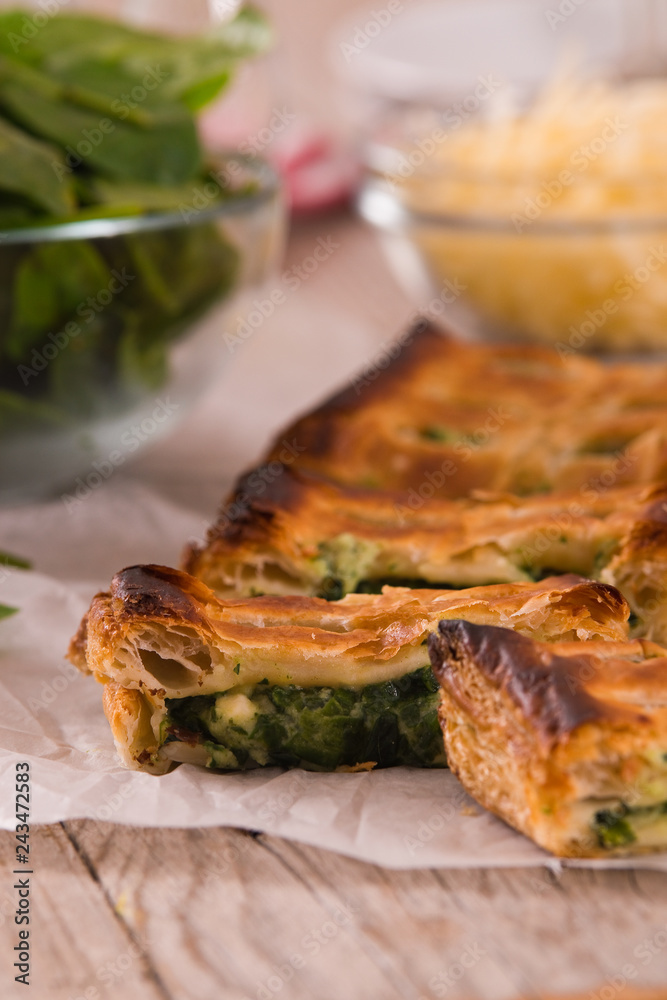 Pie with spinach and ricotta cheese. Pie with spinach and ricotta cheese.