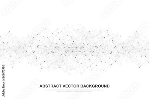 Abstract polygonal background with connected lines and dots. Minimal geometric pattern, molecular texture. Graphic plexus background. Science, medicine, technology concept. Vector illustration.