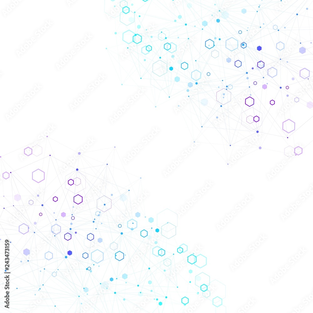 custom made wallpaper toronto digitalAbstract medical background DNA research, molecule, genetics, genome, DNA chain. Genetic analysis art concept with hexagons, lines, dots. Biotechnology network concept molecule, vector illustration