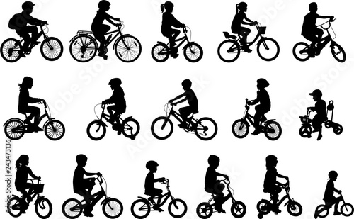 children riding bicycles silhouettes collection