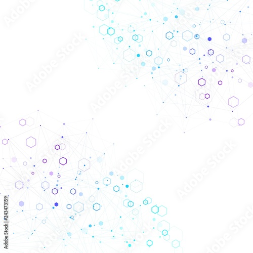 Wallpaper Mural Abstract medical background DNA research, molecule, genetics, genome, DNA chain. Genetic analysis art concept with hexagons, lines, dots. Biotechnology network concept molecule, vector illustration Torontodigital.ca