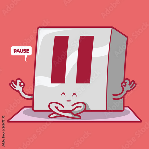 Pause Button meditating vector illustration. Meditation, Health, Media, multimedia, yoga design concept