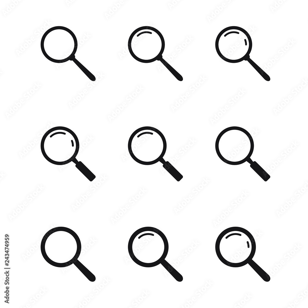 Search icon. Magnifying glass icon, vector magnifier or loupe sign. Search icon. Magnifying glass icon, vector magnifier or loupe sign.
