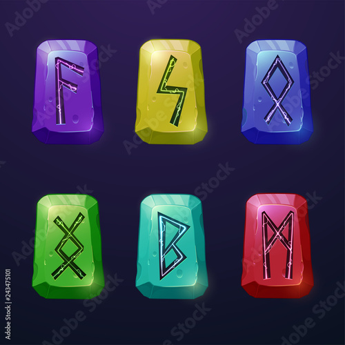 Set of runic stones.Cartoon GUI asset.