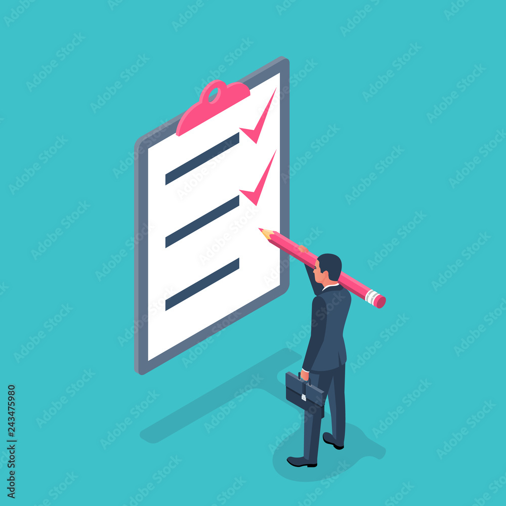 Task List Getting Complete List completed tasks. Vector illustration isometric design. Isolated on ...