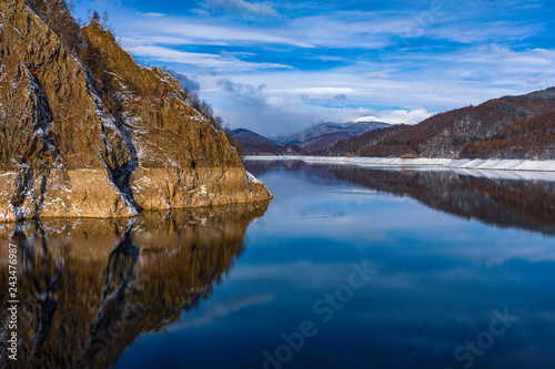 Landscape with dam lake Vidraru, in Romania