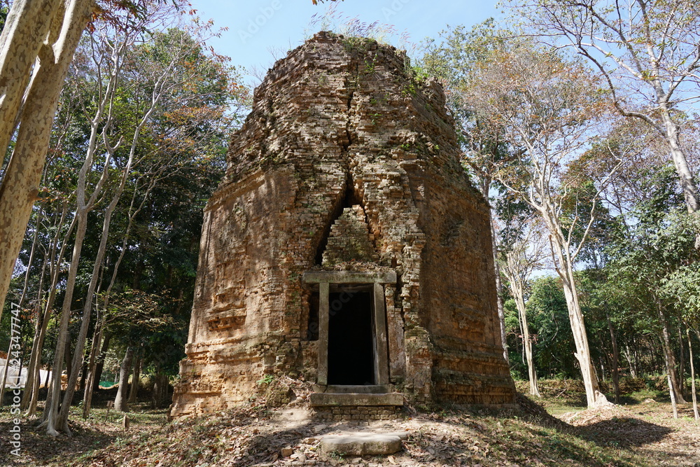 Kampong Thom, Cambodia-January 12, 2019: Octagonal Tower at Prasat Yeah Puon in Sambor Prei Kuk in Cambodia