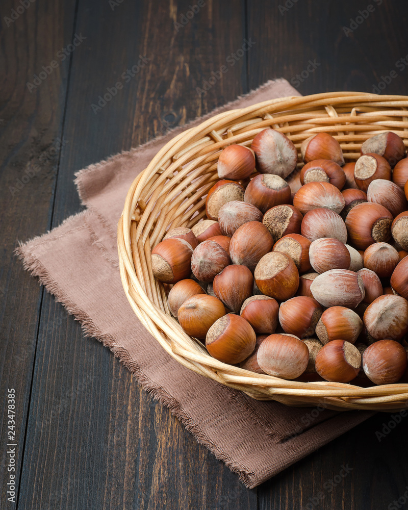 Obraz premium Hazelnut on a dark background.
