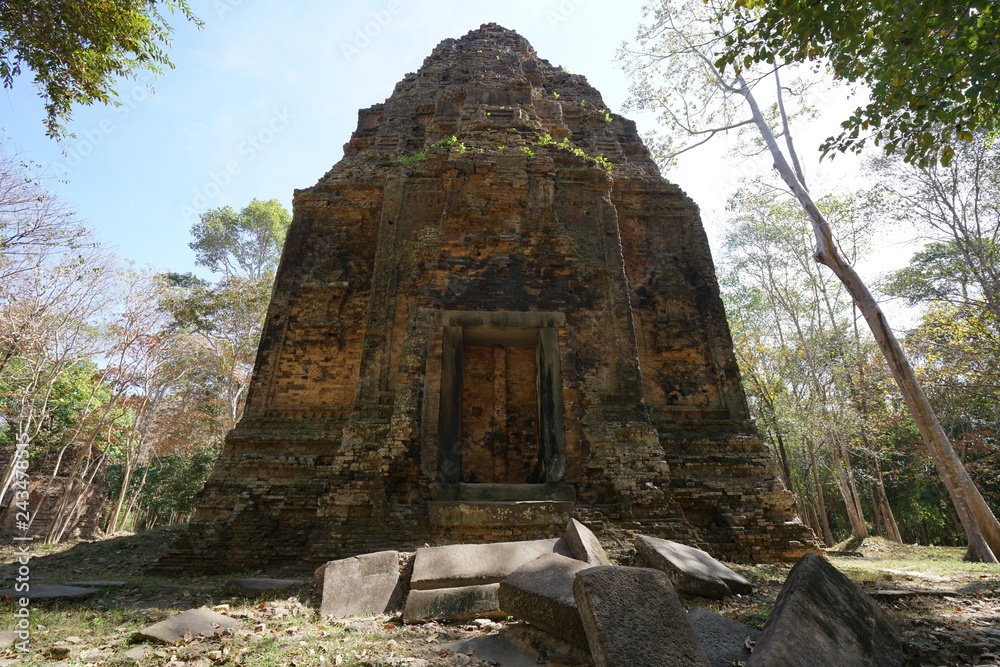 Kampong Thom, Cambodia-January 12, 2019: A temple called S7 at Prasat Yeah Puon in Sambor Prei Kuk in Cambodia