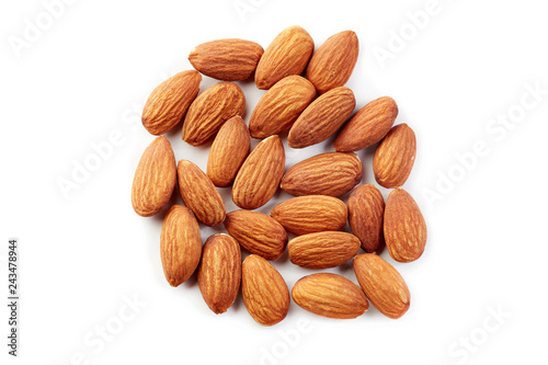 Almonds kernel isolated on white background. Top view