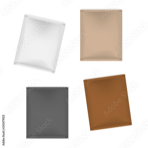 Blank sachet packets isolated on white, on the go food packs - mockup
