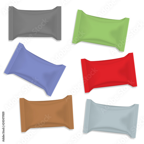 Sachet packets - snack wrapper, chocolate bar, candy - template