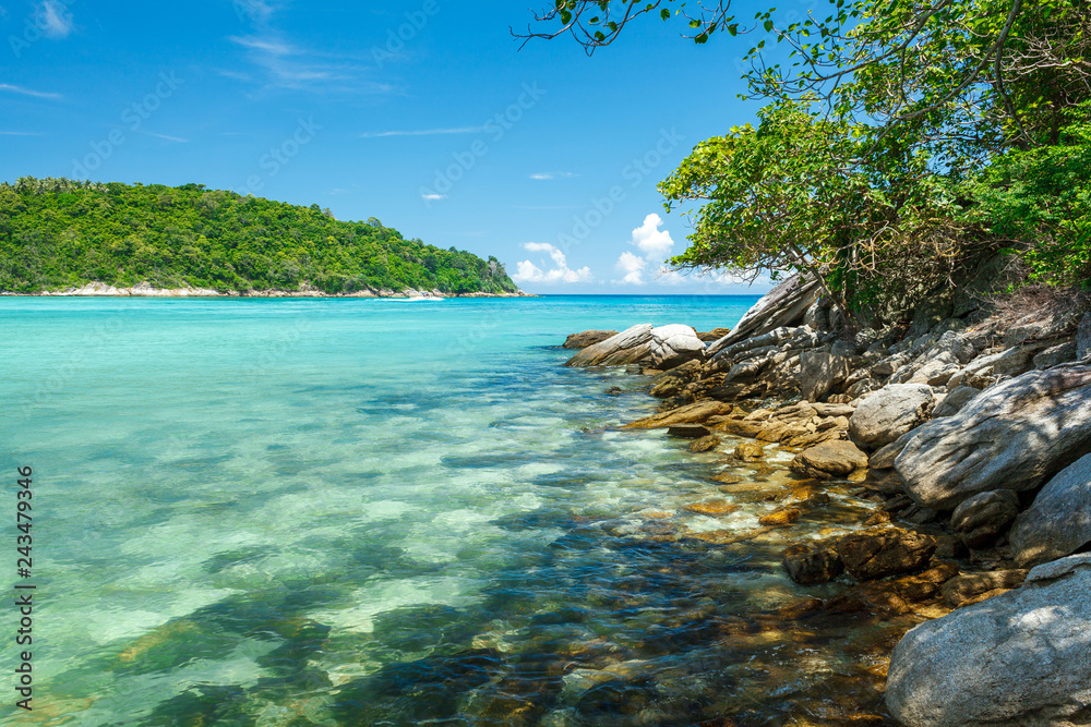 Fototapeta premium a beach and a bay on the Koh Racha Yai island in Thailand at the Phuket