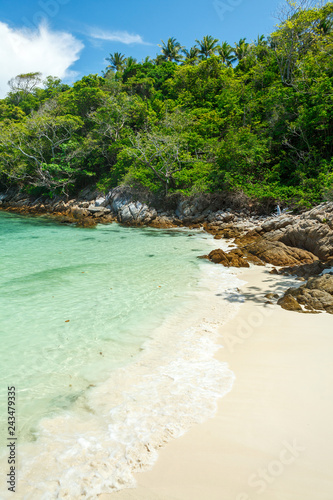 a beach and a bay on the Koh Racha Yai island in Thailand at the Phuket