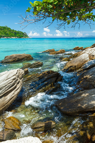 a beach and a bay on the Koh Racha Yai island in Thailand at the Phuket