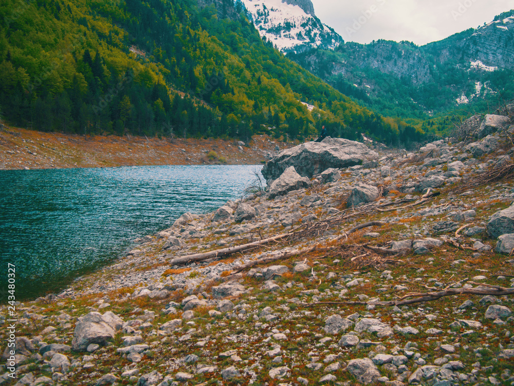 Fototapeta premium Black lake landscape in Montenegro. Beautiful nature