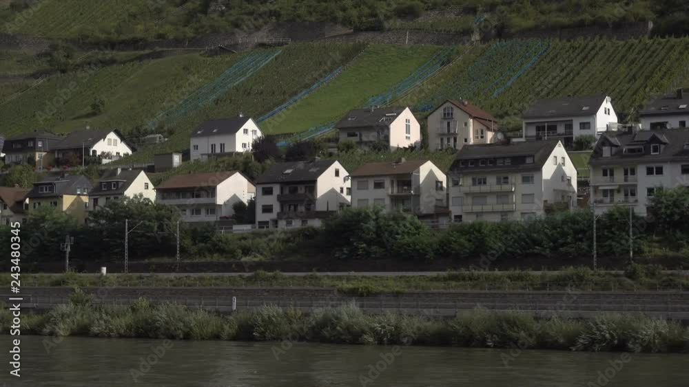 Houses along banks of the UNESCO Rhine Gorge, Germany Houses along banks of the UNESCO Rhine Gorge, Germany