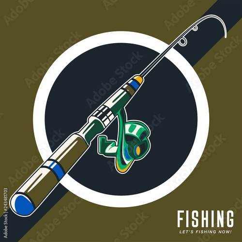 Fishing place advertisement retro poster for fisher courses or fish catch adventure
