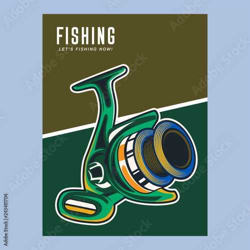 Fishing place advertisement retro poster for fisher courses or fish catch adventure