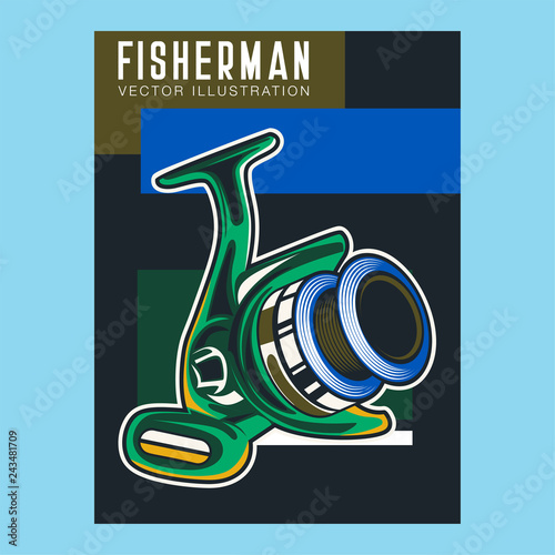 Fishing place advertisement retro poster for fisher courses or fish catch adventure