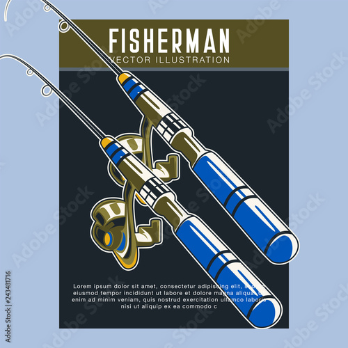 Fishing place advertisement retro poster for fisher courses or fish catch adventure