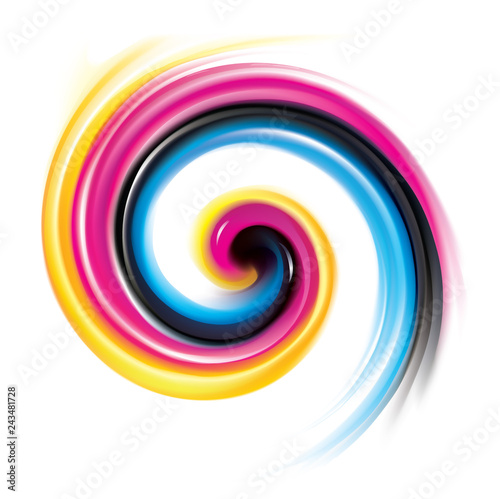 Vector swirl background of primary colors printing process: CMYK
