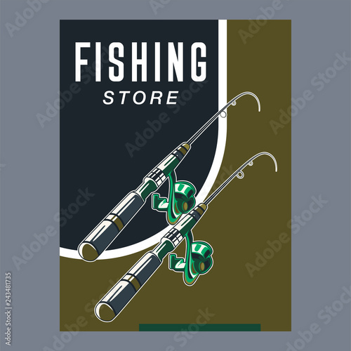 Fishing place advertisement retro poster for fisher courses or fish catch adventure